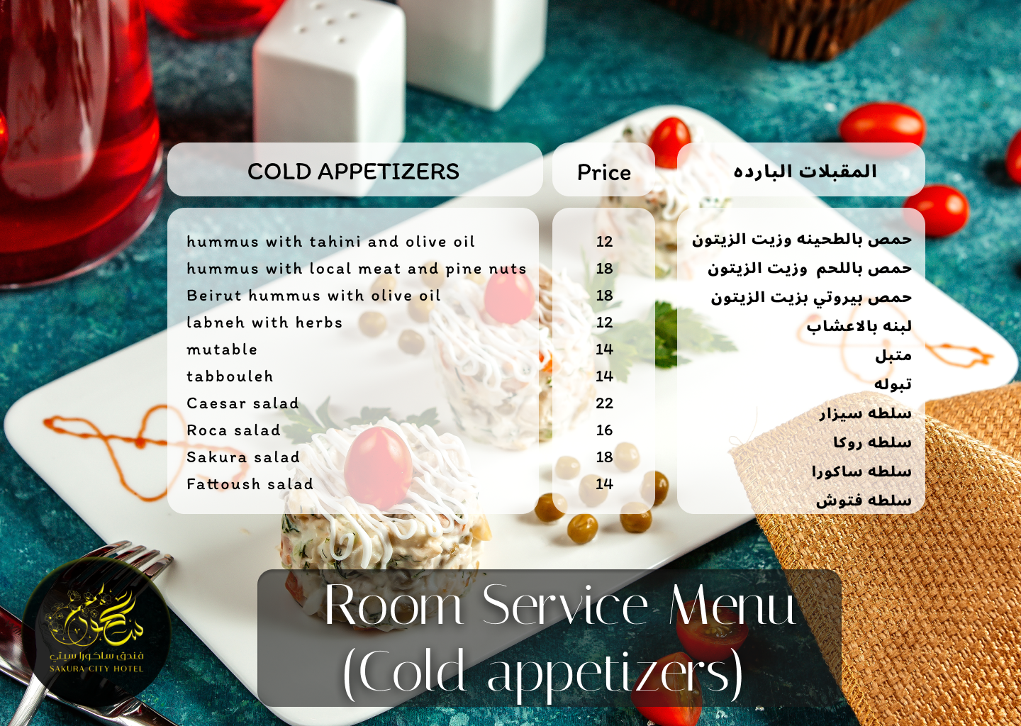 Room Service Menu (COLD APPETIZERS)